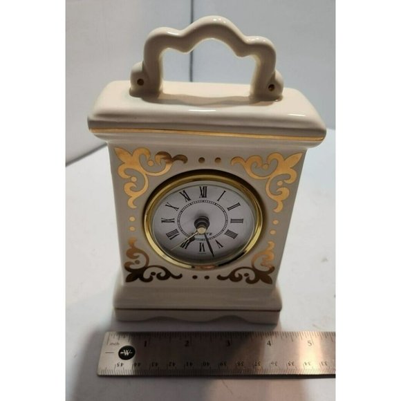 Vtg Retro Decorative Mantel/Desk/Carriage Quartz Clock Cream with Gold Accents - Picture 10 of 11
